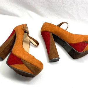 Color Block vintage 90's CANDIES Platform Shoes size 10 Faux Suede Leather Shoes Heels