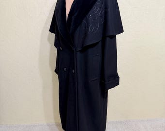 60's plus sz 18-20 Vintage CAPE Coat Steampunk Coat Black Wool VELVET Gothic Opera Coat VICTORIAN Coat Edwardian Coat Excellent Condition