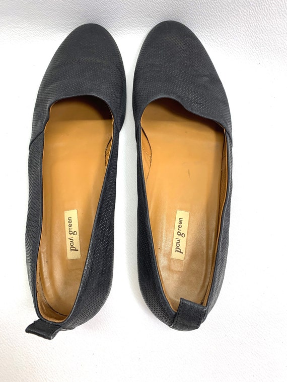 unisex Vintage Paul Green Shoes Pierced Black Lea… - image 4