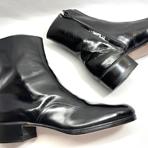 80s blue gold logo TALL CUBAN Heels CORDOVAN Florsheim Boots  size 11.5 Black Leather Florsheim Boots Disco Boots Retro Saturday Night Fever