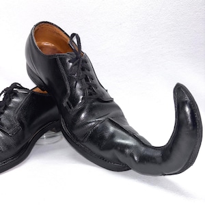 custom made THEATRICAL FLORSHEIM Shoes Blue Gold Logo Vintage Leather mens  size 10 Curl Toe Shoes Elf Shoes Clown Shoes