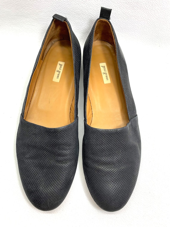 unisex Vintage Paul Green Shoes Pierced Black Lea… - image 2