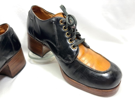 Unisex 8 or 9.5 CUBAN Heels 60s Blue Gold Logo Mens Sz 8 FLORSHEIM Shoes DISCO Shoes Platform Florsheim Platform Shoes Etsy