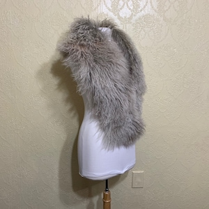 like new Silver Gray Fur size 12-14-16 Genuine Fluffy GRAY MONGOLIAN LAMB Fur Stole
