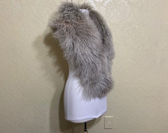 like new Silver Gray Fur size 12-14-16 Genuine Fluffy GRAY MONGOLIAN LAMB Fur Stole