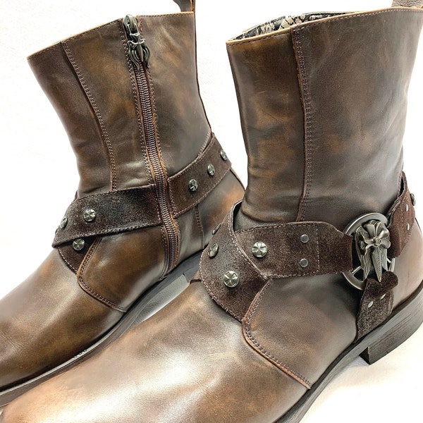 sale 20.00 off near new RENAISSANCE Boots mens size 11 Mark Nason boots LEATHER BOOTS Cross Motif Metal Rivets