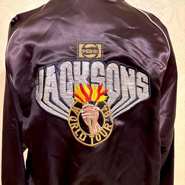 sale 30.00 off Like New Unisex Upstream Pepsi JACKSONS WORLD TOUR 1984 Satin Bomber Jacket Dolmen Sleeves