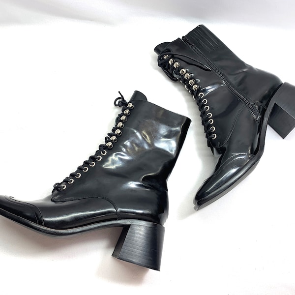 sale 25 off Black Leather sz 10 Jeffrey Campbell COMBAT BOOTS Laceup Boots hip hop fly girl Black Platform Boots Punk Rocker Platform Boots