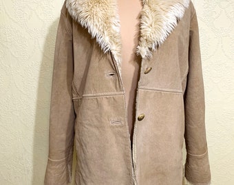 Wilsons Leather Coat Y2K size Small Almost Famous Suede PENNY LANE Coat Boho Coat faux Sherpa Fur Collar