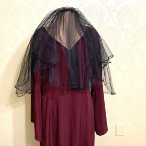 sale 5.00 off GOTHIC veil soft black tulle 2 layer veil BLACK VEIL with comb attachment Mid Shoulder length