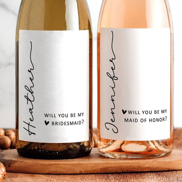 Bridesmaid Maid of Honor Proposal Wine Label, Minimalist Wine Bottle Sticker, Will You Be My Bridesmaid Maid Of Honor