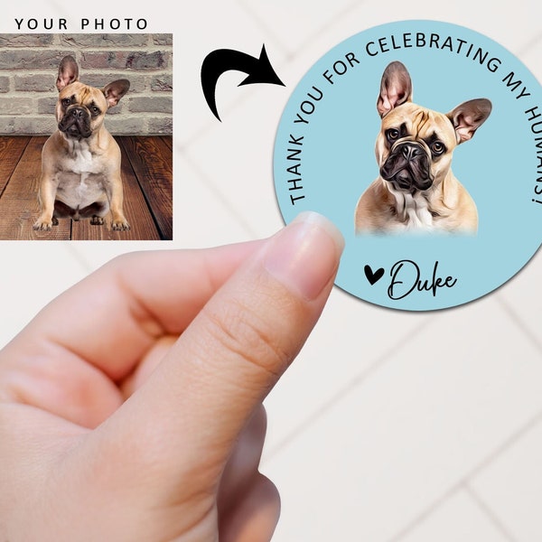 Custom Dog Wedding Favor Stickers, Personalized Pet Photo Wedding Favor Label, Dog Treat Bag Stickers