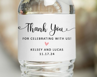 Wedding Thank You Wedding Water Bottle Labels, Personalized Water Bottle Labels, Welcome Bag Stickers, Minimalist Labels