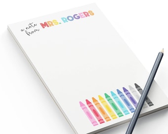Personalized Teacher Notepad, Custom Teacher Appreciation Gift, Teacher Stationery, Teacher Gift - Crayons