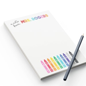 Personalized Teacher Notepad, Custom Teacher Appreciation Gift, Teacher Stationery, Teacher Gift - Crayons