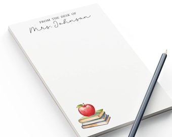 Personalized Teacher Notepad, Custom Teacher Notepad, Teacher Appreciation Gift, Teacher Stationery, Teacher Gift - Apple on Books