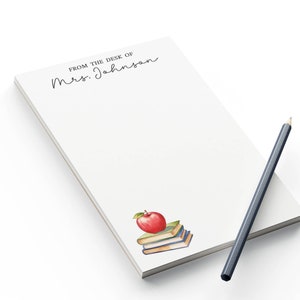 Personalized Teacher Notepad, Custom Teacher Notepad, Teacher Appreciation Gift, Teacher Stationery, Teacher Gift - Apple on Books