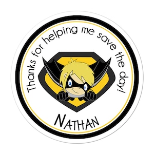 Blonde Superhero Flying Bat Boy Stickers, Superhero Birthday Party, Superhero Party, Personalized Birthday Party Favor Thank You Stickers
