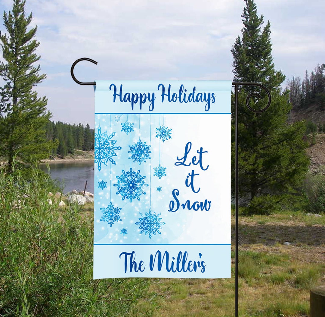 Personalized Christmas Snowflakes Garden Flag, Holiday Garden Flag ...