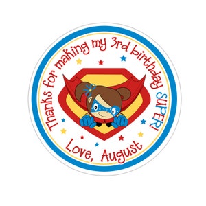 Superhero Girl Stickers, Superhero Birthday Party, Superhero Party, Personalized Customized Birthday Party Favor Thank You Stickers