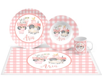 Personalized Watercolor Farm Plate Set, Farm Plate Set, Mealtime Set, Kids Personalized Plate, Bowl, Placemat, Mug - Choose your pieces