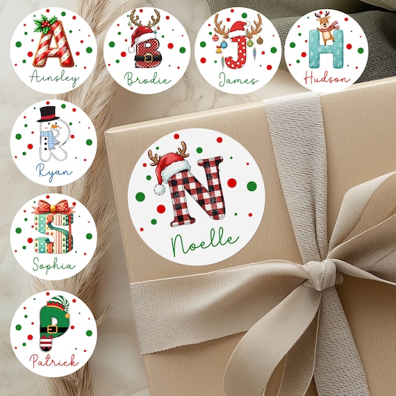 Personalized Christmas Gift Stickers , Name Gift Tag Stickers, Holiday Labels, Customized Name Labels Kids, Alphabet