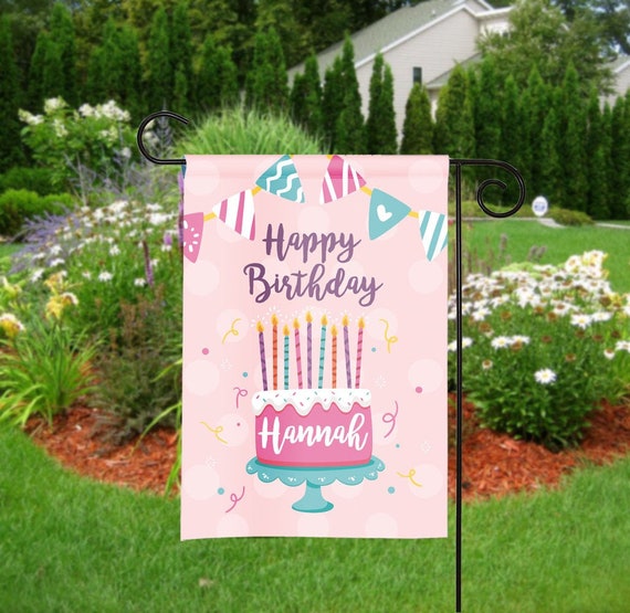 Personalized Happy Birthday Garden Flag Cake Personalized Happy Birthday Garden Flag, Birthday Garden Flags