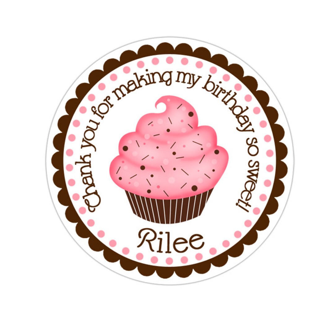 Pink and Chocolate Cupcake Stickers, Cupcake Birthday Party, Cupcake Party Stickers, Birthday