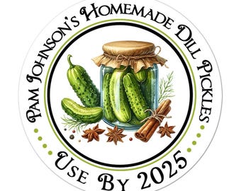 Personalized Pickle Canning Labels, Mason Jar Stickers, Canning Jar Stickers, Custom Mason Jar Label