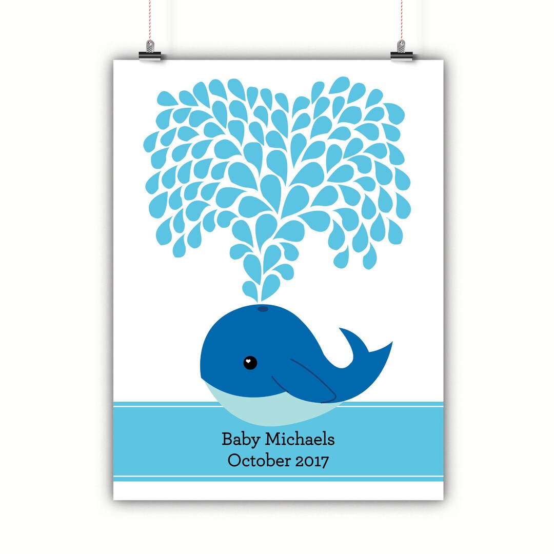 Personalized Blue Whale Baby Shower Guest Book Alternative, Blue Whale ...