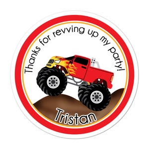 Monster Truck Stickers, Monster Truck Birthday Party, Personalized Customized Birthday Party Favor Thank You Stickers