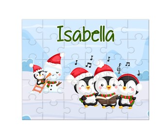 Personalized Christmas Puzzle, Penguin Christmas Jigsaw Puzzle, Christmas Puzzle for Kids, Name Puzzle - 8 x 10 puzzle, 30 pieces