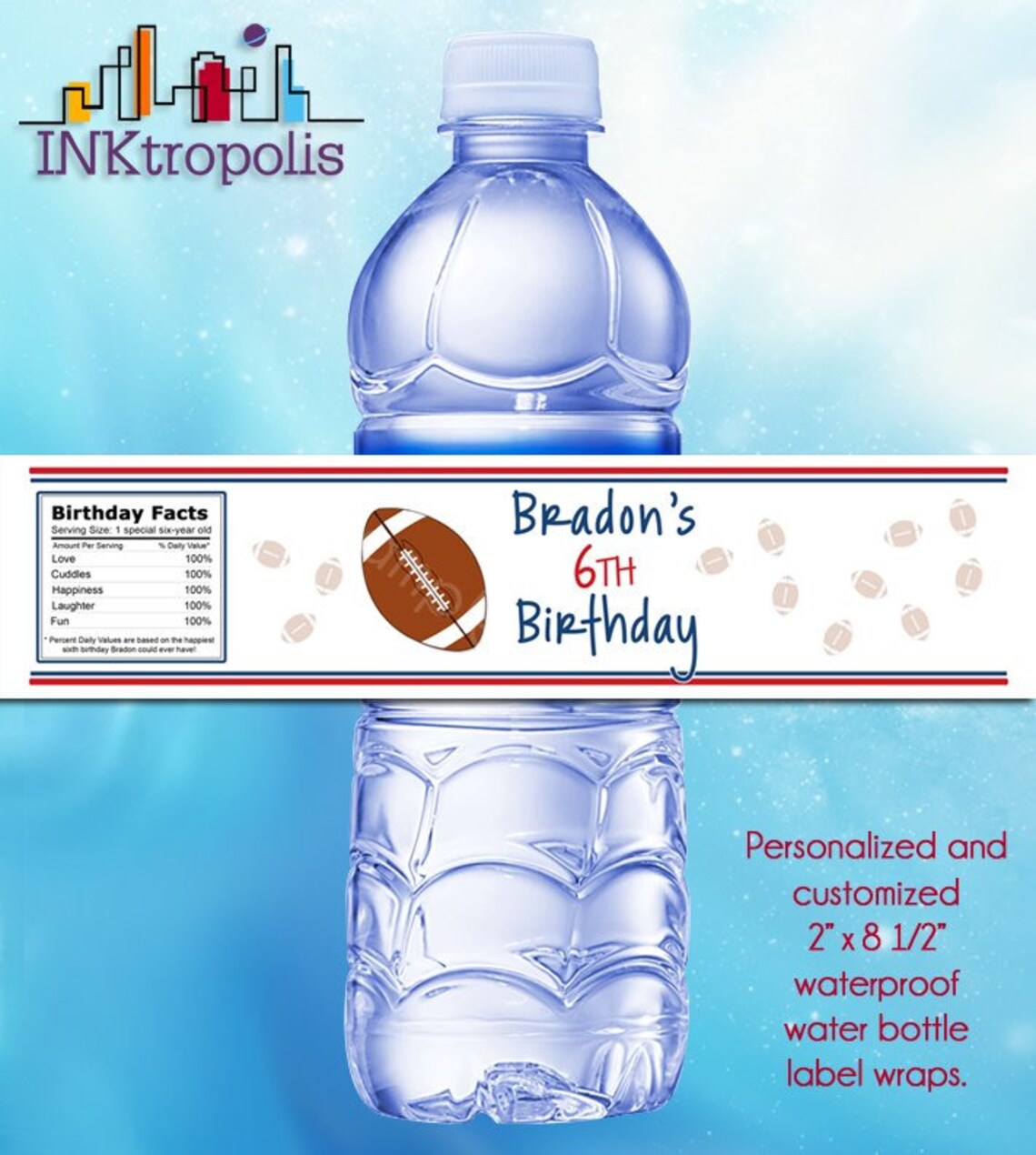 Football Water Bottle Labels Football Birthday Party Water Etsy