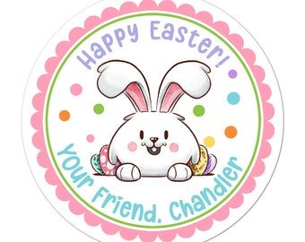 Happy Easter Stickers, Personalized Easter Bunny With Eggs Easter Stickers, Easter Labels, Easter Favor Stickers