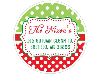Personalized Christmas Address Labels, Polka Dot Christmas Gift Stickers, Holiday Labels, Customized Christmas Stickers