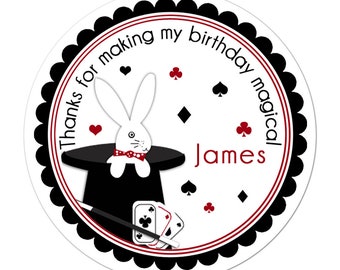Magic Stickers, Magic Birthday Party, Magician Party Stickers, Personalized Customized Birthday Party Favor Thank You Stickers