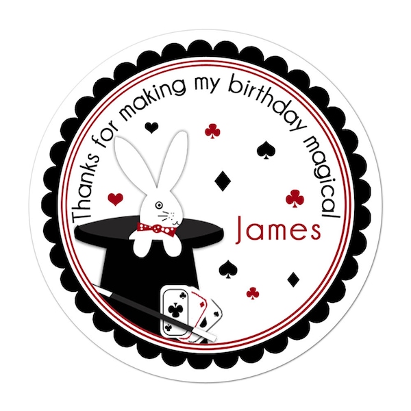 Magic Stickers, Magic Birthday Party, Magician Party Stickers, Personalized Customized Birthday Party Favor Thank You Stickers