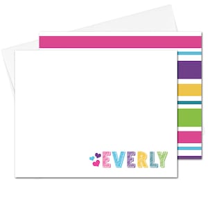 Personalized Kids Stationery, Girls Personalized Stationary Set, Girls Personalized Notecards, Girl Thank You Note Cards - Striped