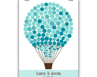 Personalized Wedding Guest Book Alternative, Hot Air Balloon Guest Book Alternative Print, Framed or Canvas, 100 Signatures