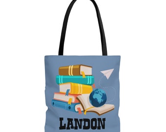 Personalized Library Tote Bag, Kids Library Bag, Library Bag, Library Book Bag, Library Tote - Stack of Books