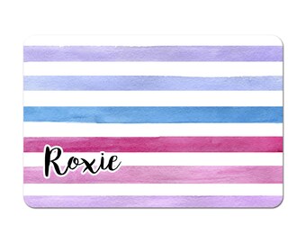 Personalized Pet Bowl Mat, Pet Bowl Mats, Pet Food Mat, Pet Mat, Pet Placemat, Dog Placemat, Cat Placemat - Watercolor Stripe
