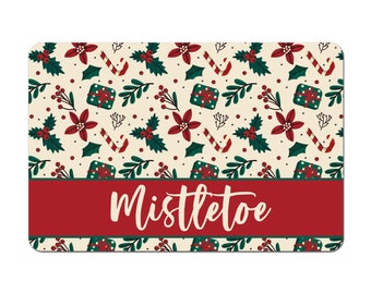 Personalized Pet Bowl Mat, Pet Food Mat, Christmas Pet Bowl Mat, Pet Food Placemat, Dog Placemat, Cat Placemat - Holiday Spirit