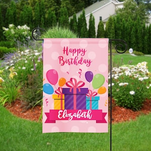 Personalized Happy Birthday Garden Flag, Birthday Flag, Party Flag, Welcome Flags, Garden Decor, Yard Decor - Girl Birthday Presents