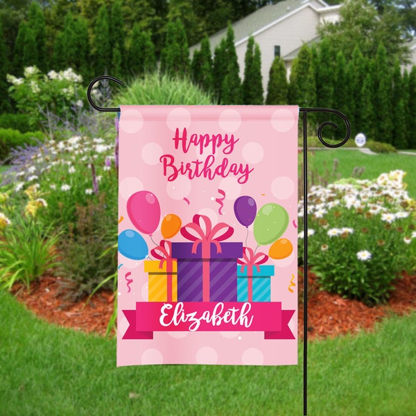 Personalized Happy Birthday Garden Flag, Birthday Flag, Party Flag, Welcome Flags, Garden Decor, Yard Decor - Girl Birthday Presents