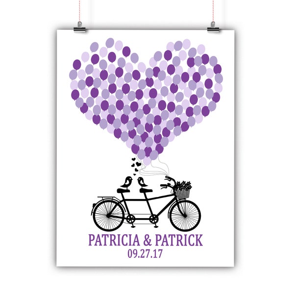 Personalized Wedding Guest Book Alternative, Tandem Bike Guest Book Alternative Print, Framed or Canvas - 75 or 150 Signatures