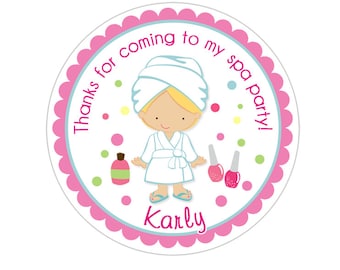 Spa Party Stickers, Spa Birthday Party, Spa Party Stickers, Personalized Customized Birthday Party Favor Thank You Stickers