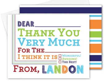 Personalized Kids Fill In The Blank Stationery, Kids Stationary Set, Boy Thank You