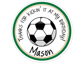 Soccer Stickers, Soccer Birthday Party, Soccer Party Stickers, Personalized Customized Birthday Party Favor Thank You Stickers