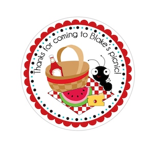 Picnic Stickers, Picnic Birthday Party, Picnic Party Stickers, Personalized Customized Birthday Party Favor Thank You Stickers