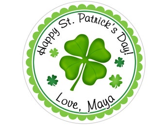 St Patricks Day Stickers, Personalized Four Leaf Clover St Patricks Day Stickers, St Patricks Day Labels,  St Patricks Day Favor Stickers